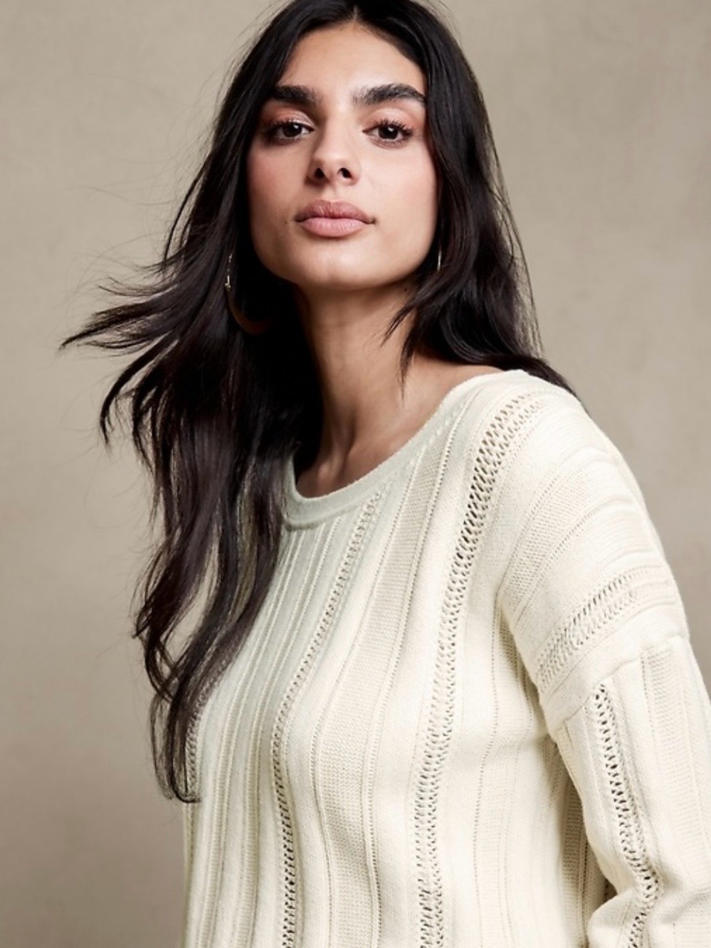 NWT Banana Republic Organic Cotton Cream Open-Knit Crewneck Sweater, Medium